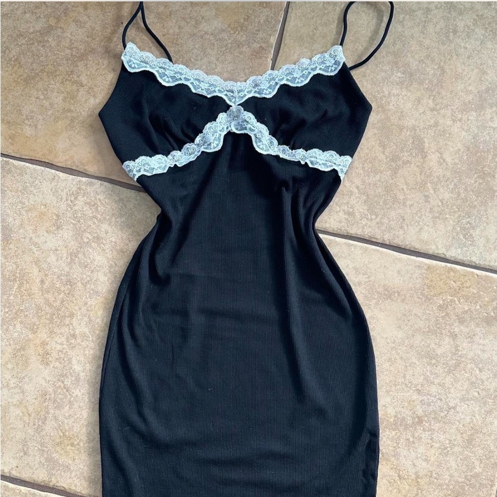 Black shein dress with white lace